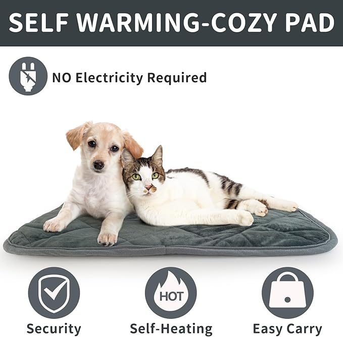 Self-Warming Cat Bed Indoor/Outdoor Super Soft Self Heating Pet Mat Washable Thermal Pad for Cat & Dog 29x19.6 inch