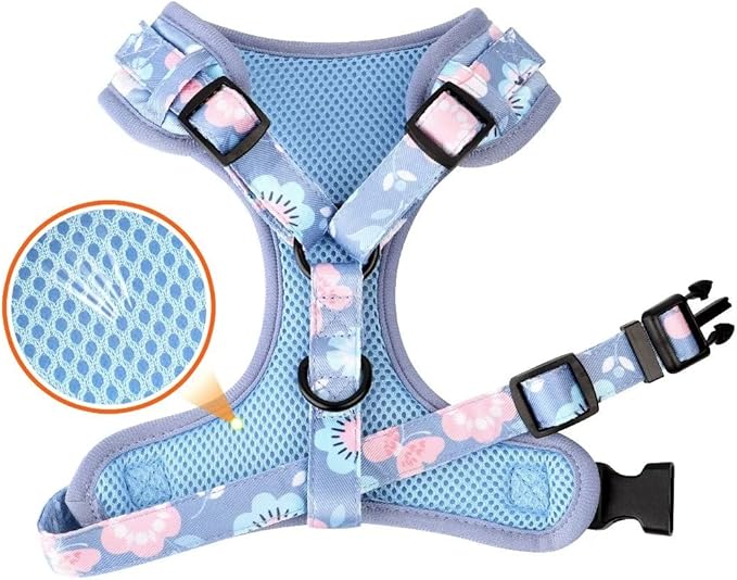Beirui Cute Girl Dog Collars, Harnesses & Leashes Set - Adjustable Dog Collar and Leash Set with Flower - Soft Mesh Dog Vest Harness for Puppies Small Medium Dogs (Purple,M)