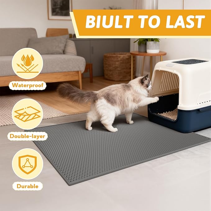Pieviev Cat Litter Mat Double Layer Waterproof Urine Proof Trapping Mat 1 Pack (Gray, 36x30 Inch (Pack of 1))
