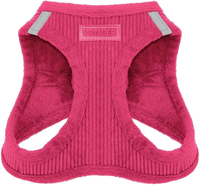 Best Pet Supplies - All Weather Mesh/Plush, Reflective, No Pull Harness for Small, Medium Dogs, Cats - Secure with Hook & Loop Fastener, Buckle, Double D-Rings - Fuchsia Corduroy, L