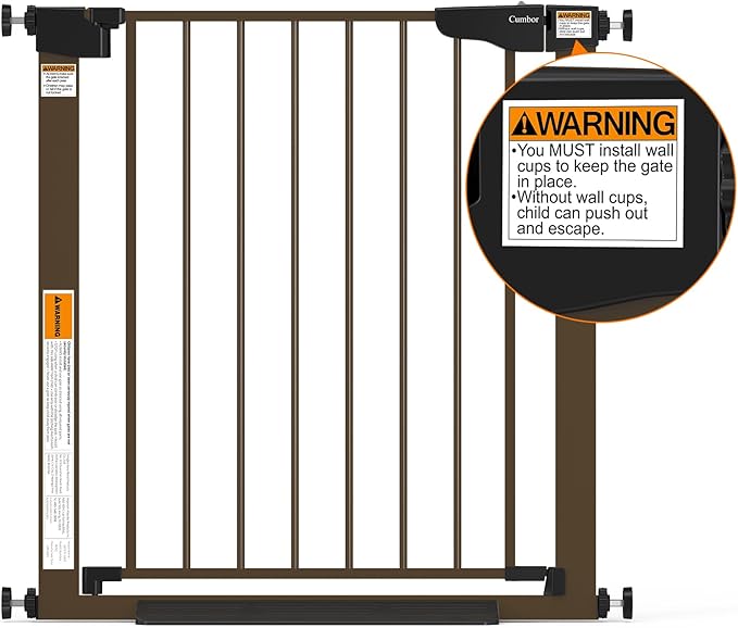Cumbor 29.7-46" Baby Gate for Stairs, Mom's Choice Awards Winner-Auto Close Dog Gate for the House, Easy Install Pressure Mounted Pet Gates for Doorways, Easy Walk Thru Wide Safety Gate for Dog, Brown