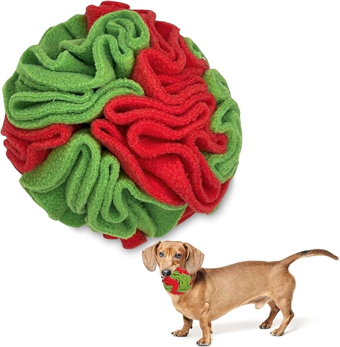 Glory To Dog Puppy and Small Breed Snuffle Interactive Foraging Dog Puzzle Ball Toy Christmas Green and Red