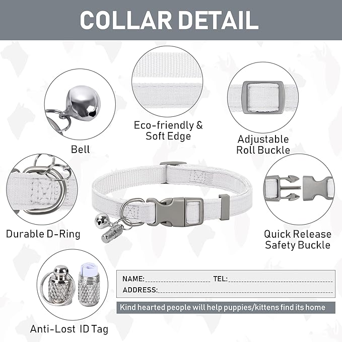 GAMUDA Small Pet Harness Collar and Leash Set, Step in No Chock No Pull Linen Fabric Soft Mesh Dog Vest Harnesses Reflective for Dogs Puppy Cats Kitten Rabbit (White, L)