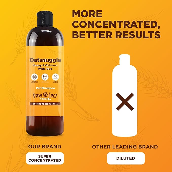 Honey & Oatmeal 16.9 oz Pet Shampoo for Dogs, Soothing Natural Formula with Colloidal Oatmeal, Aloe & Honey - Relieves Itchy Dry Skin, No Sulfates or Parabens, Gentle, Chamomile Scented