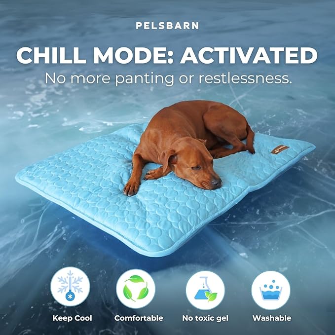 Pelsbarn Dog Cooling Mat- Ice Silk Summer Comfort, Self Cooling, Non-Slip Dog Pad, Durable & Washable, Mat for Extra Large Dogs 33" x 45", Support Shelter Dogs with Every Purchase (Blue)