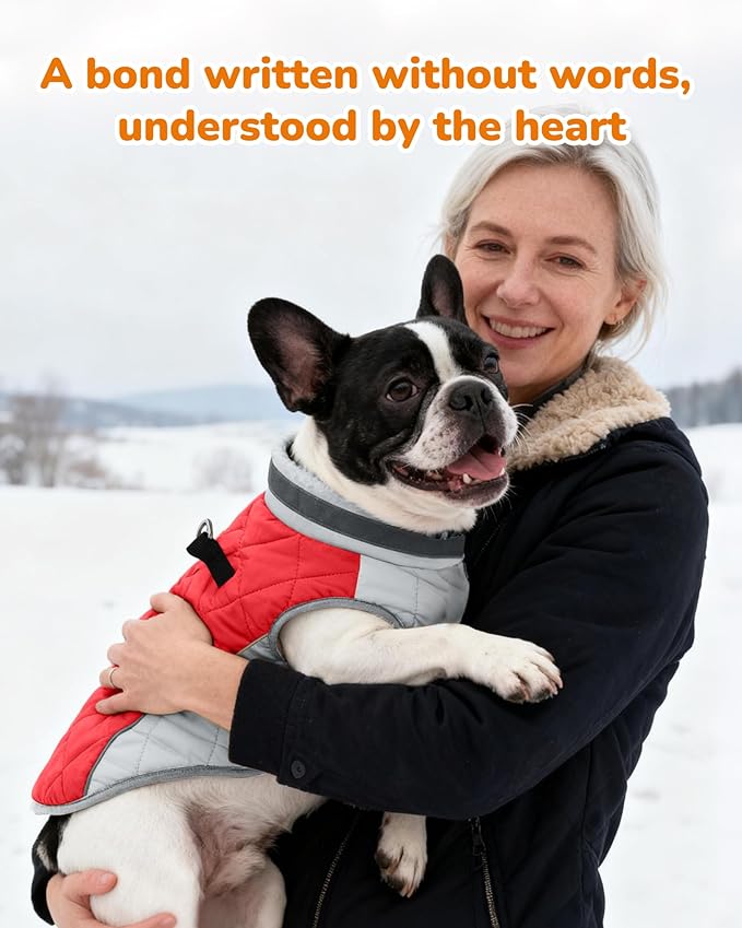 Dog Coat for Small Dogs, Adjustable Dog Jackets for Cold Weather, Reflective Winter Coat with Built-in Harness, Snowsuit Fits Dogs 7-14 lbs and Up, Size S Red