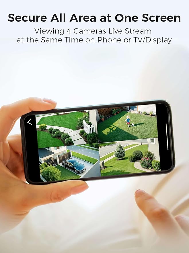 Solar Security Cameras Wireless Outdoor, Home Security Camera System, No Subscription, Solar Powered, 2.4G & 5G WiFi 4 Cam Kit, 4MP Color Night Vision, 360° Pan & Tilt, Two-Way Talk, IP66