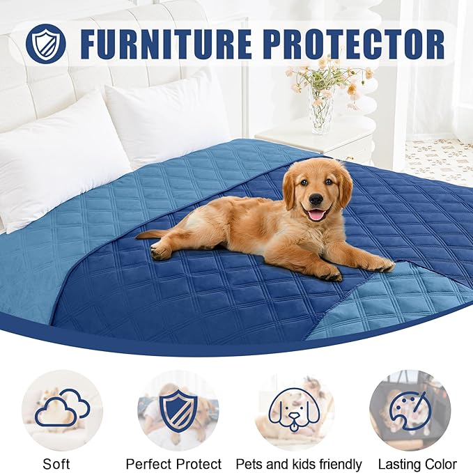 Smiry Waterproof Dog Bed Cover Blanket 82x102, Soft Reversible Pet Blanket, Washable Leakproof Cats Dogs Couch Cover for Sofa, Couch, Furniture, Lattice, Navy/Blue