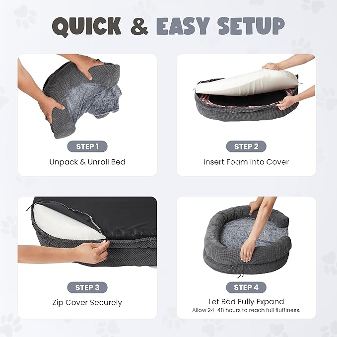 Soft Donut Dog Bed for Small Dogs, 28" Orthopedic Comfort Pet Sofa Couch with Egg Crate Foam, Washable Cover & Non-Slip Bottom, Cozy Cat Couch with Bolstered Sides, Grey (28")