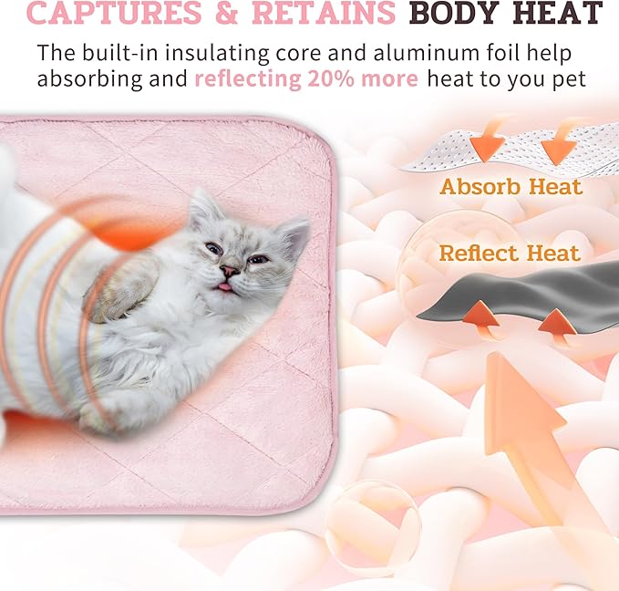 NWK Fluffy Self Warming Cat Mat, Cat Blanket, Thermal Dog Mat, Washable, Non-Slip Bottom for Sofa & Crate & Kennel & Car Seat (Blush Pink, Large (35'' X 23'' X 0.4''))