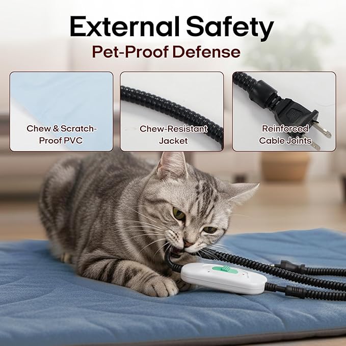 Dog Heating Pad (48"x28") - Waterproof Electric Heated Mat & Pet Bed for Indoor and Outdoor Use, Chew Resistant Cord, Machine Washable Cover with Wheat Pattern Quilting, for Cats and Pets