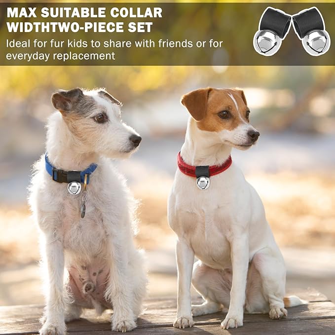 SCENEREAL Large Dog Collar Bell, 2 Pack Dog Bell for Collar, Noise Maker Extra Loud Anti-Theft Bell for Training, Hiking, Walking, Hunting, Pet Tracker, Save Birds & Wildlife, Silver x 2, S