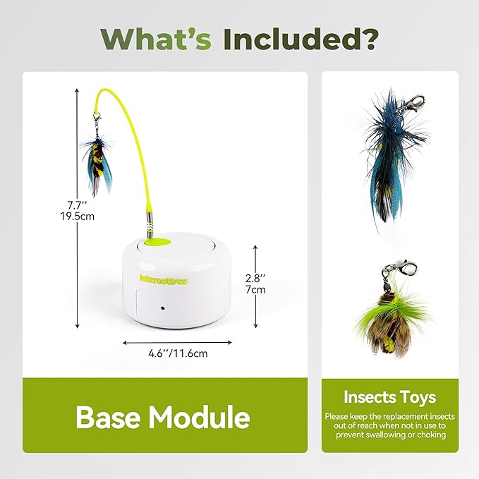 ALL FOR PAWS Interactive Cat Toy, Automatic Cat Toys with Moving Insects for Indoor Bored Cats, Fun Kitten Toy with Motion Sensor, Teaser Flying Feather Wand, Replacement Insect Toy