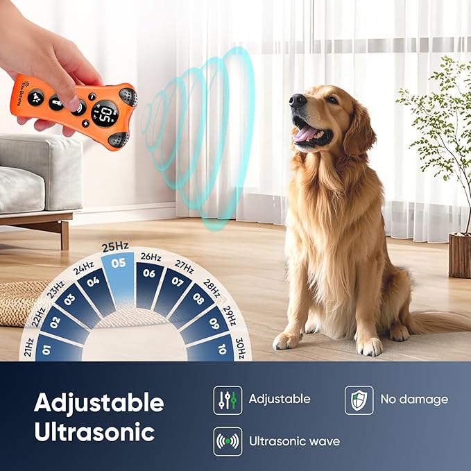 Adjustable Ultrasonic Dog Trainer β World's First Variable Frequency Pet Behavior Corrector with 10 Level Ultra Sound, 18 Dog Whistles, Anti-Bark Flashlight, Humane Dog Deterrent (Orange)