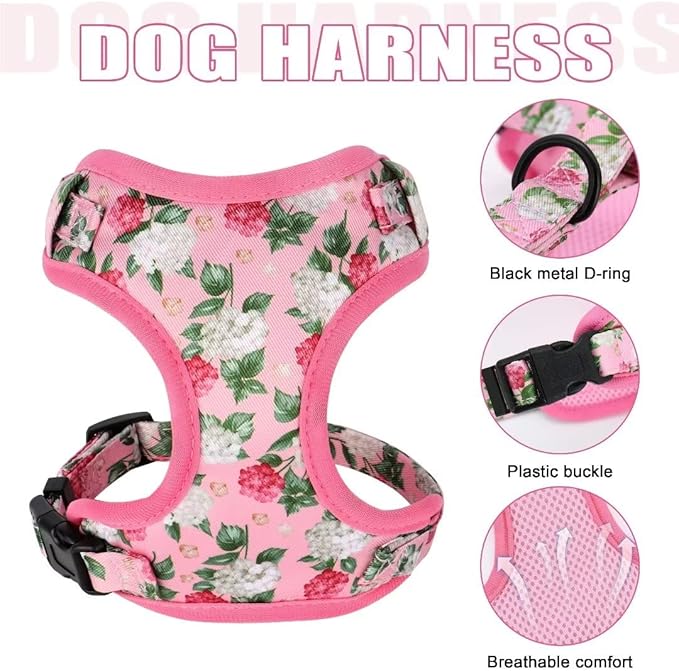 Beirui Cute Girl Dog Collars, Harnesses & Leashes Set - Adjustable Dog Collar and Leash Set with Flower - Soft Mesh Dog Vest Harness for Puppies Small & Extra Small Dogs Cats(Pink,XXS)