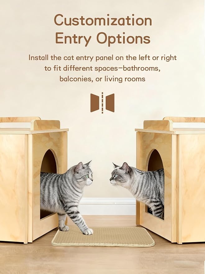 Wooden Cat Litter Box Enclosure, Hidden Litter Box Furniture with Litter Mat, Multi-Functional Cat House, for Living Room Bedroom Indoor, 23.2 x 17.7 x 19.3 inches, Natural