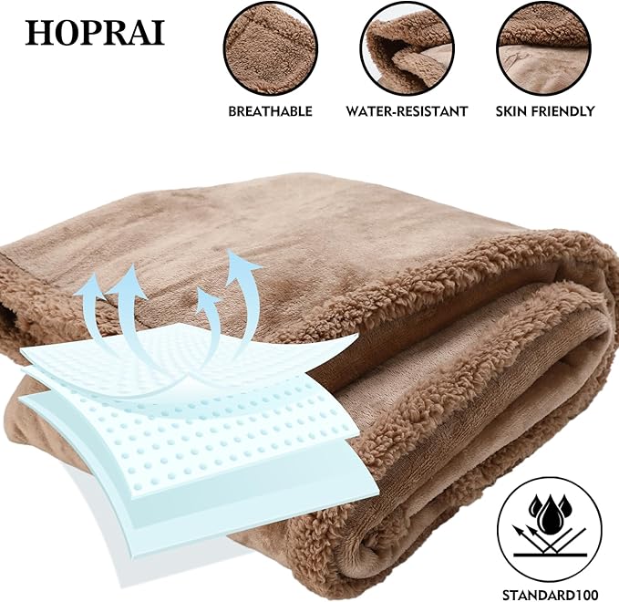 Dog Blanket, Waterproof Reversible Sherpa Fleece Throw Blanket, Furniture Cover for Bed, Couch, Sofa Protection from Liquid Pee and Pet Fur of Puppy, Cat (Light Coffee S28*39inches)