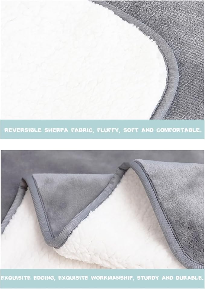 Waterproof Dog Blanket, 3-Layer Flannel and Sherpa Pet Throw, Reversible Protector Cover for Bed Couch Sofa, Sliver Grey, 80"x90"