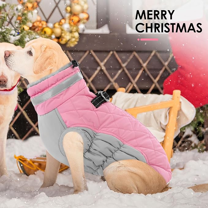 AOFITEE Dog Coat, Warm Dog Winter Coat for Small Dogs, Reflective Turtleneck Dogs Jacket with Harness Built in, Waterproof Windproof Pet Fleece Vest Snow Jacket for Cold Weather, Pink S