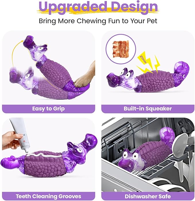 HGB Tough Dog Chew Toys for Aggressive Chewers, Squeaky Indestructible Dog Toy for Large Dogs to Keep Them Busy & Reduce Boredom for Small, Medium, Large Breed, Bacon Flavor