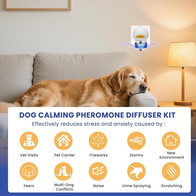8 Pack Dog Calming Pheromones Diffuser Kit - 2 Plug-ins + 6 Refills (48mL Each) - 180 Day Supply for Anxiety, Aggression, Barking & Stress Relief in Dogs