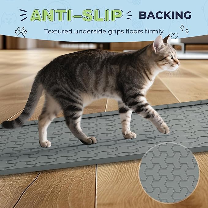 Silicone Cat Litter Mat for Litter Box - 34" X 22"Waterproof Urine - Proof Mat, Non - Slip Trapping Pad to Keep Floor Clean, Easy to Clean Cat Floor Mat(Deep Gray)