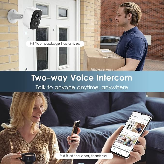 Solar Security Cameras Wireless Outdoor, Outdoor Camera Wireless 2-Way Talk Battery Powered Wi-Fi Cameras for Outside/Indoor 2K Night Vision AI Motion Detection Spotlight Siren Alarm Waterproof