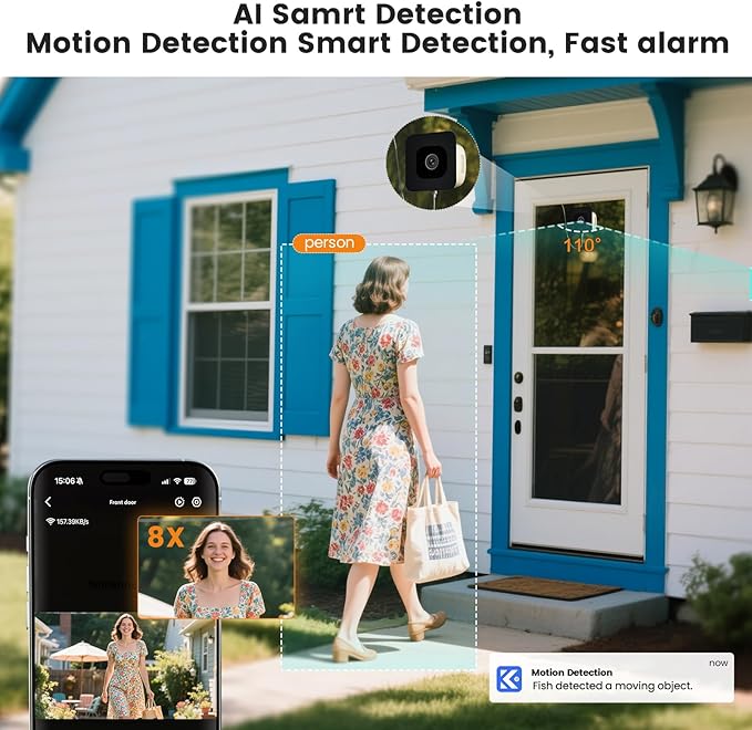 3MP 2k Window Camera, SpectraVivid AI Color Night Vision Window Cameras for Home Security, 2.4G&5G WiFi, Person & Motion Detection Siren, Two-Way Audio, 24/7 Recording, Easy Quick Install On Glass