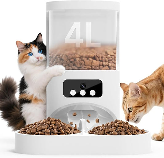 Automatic Cat Feeder with Camera for 2 Cats,1080P HD Video Night Vision Pet Feeder Food Dispenser, 5G&2.4GHz WiFi Pet Feeder with 2 Way Audio,Smart App Control 4L Pet Dry Food Dispenser for Cat/Dogs