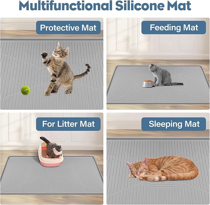 Lorvain Cat Litter Mats, 45" x 30" Extra Large Silicone Cat Mat for Litter Box, Easy to Clean Kitty Litter Trapping Mat, Soft on Kitty Paws, Waterproof, Urine-Proof Kitty Litter Mats for Floor, Grey