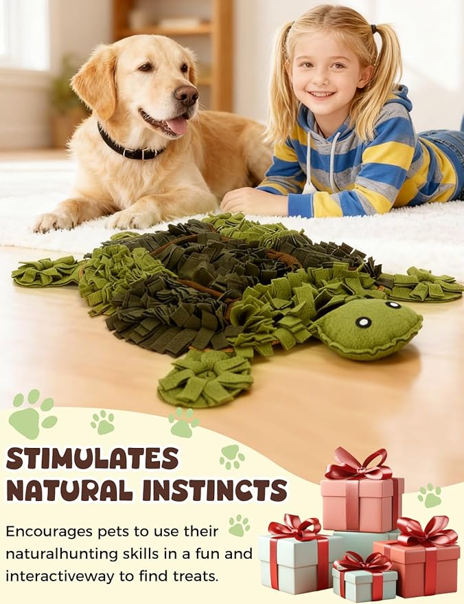 Snuffle Mat for Dogs, Turtle Design 28.8''×22.8 ''Inch Large Snuffle Mat for Dogs, Slow Feeder Dog Food Mat, Mental Stimulation Enrichment Puzzle Feeder Dog Toy for Anxiety Relief(Brown)