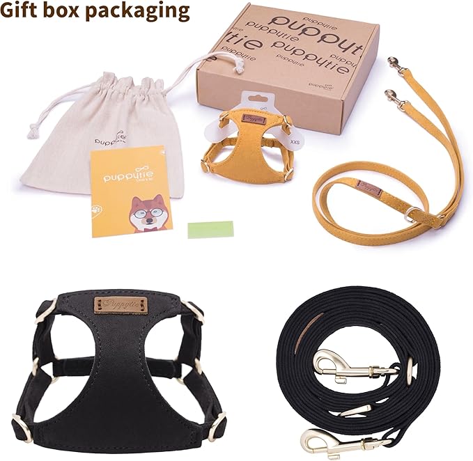 Puppytie No Pull Small Dog Harness with Multifunction Dog Leash,Lightweight Soft Adjustable No Choke Escape Proof Pet Harness Vest Pet Harness Vest,Black,M