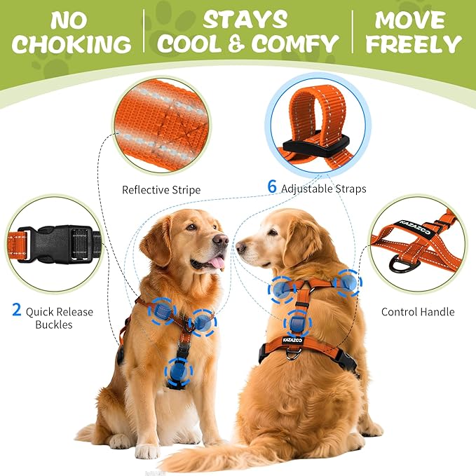 No-Pull Harness,Y-Shaped Design,Buckle-Neck Balance Harness with Reflective Stitching, Ideal for Dog Training and Night Walking, Padded Handle, Durable High-Tensile Nylon-Orange-S