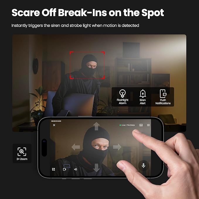 2K Security Camera Indoor/Outdoor, Pet Camera, Baby Monitor, Magnetic Mount, AI Detection, Color Night Vision, SD & Cloud Storage, Works with Alexa, 10FT Extra-Long Cable