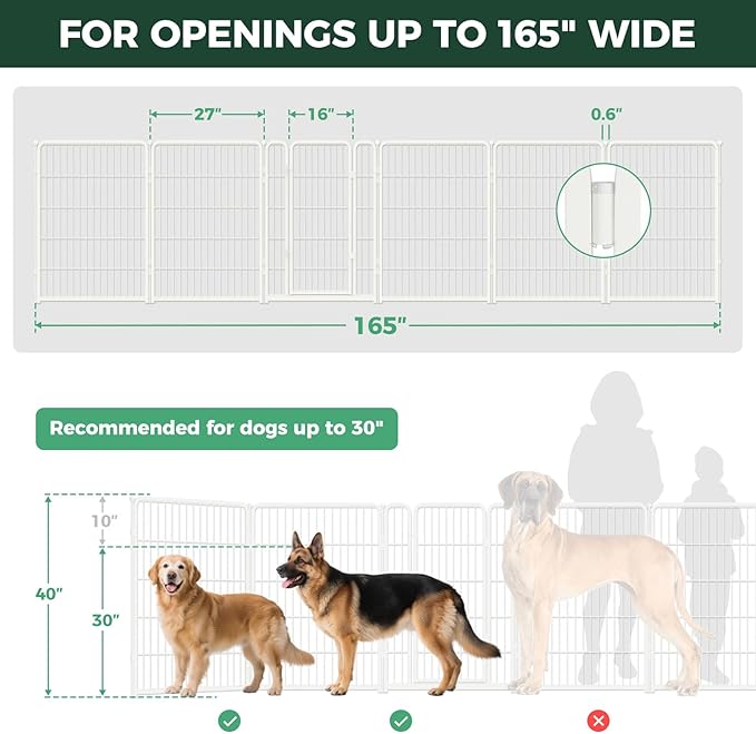 FXW Dog Gate Extra Wide Designed for Indoor Use, Adjustable Width Up to 165-inch Wide (40" H 6 Wire Panels for Medium and Large Dogs), White