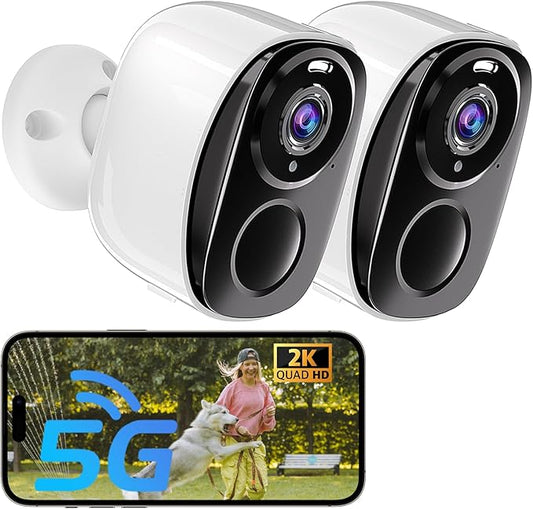 2Pack 5G&2.4G Security Cameras Wireless Outdoor ,2K Camera for Home Security with Motion Detection Spotlight Siren Alarm WiFi Surveillance Indoor Camera, Color Night Vision, 2-Way Talk, IP65, Cloud/SD