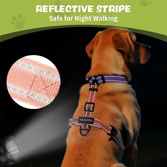No-Pull Harness,Y-Shaped Design,Buckle-Neck Balance Harness with Reflective Stitching, Ideal for Dog Training and Night Walking, Padded Handle, Durable High-Tensile Nylon-Pink-M