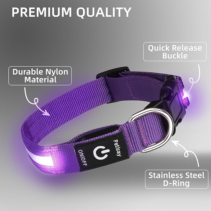 Super Bright LED Dog Collar - Fully Waterproof & Adjustable Glow Collar - USB-C Rechargeable for Night Walking, Safety - Flashing Lighted Collar for Dogs(Purple,Large)