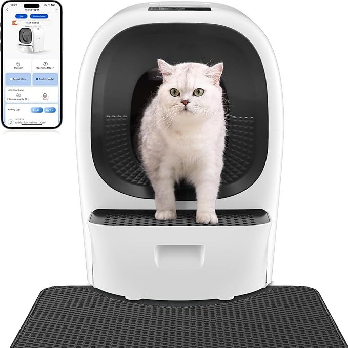 Self Cleaning Litter Box Auto Refill, Automatic Robot Litter Box for Multiple Cats, Hand-Like Rake Scooping/Odor Control System/6 x Safety Sensor/5G App Control, Large 80L Kitty Box Waste Disposal