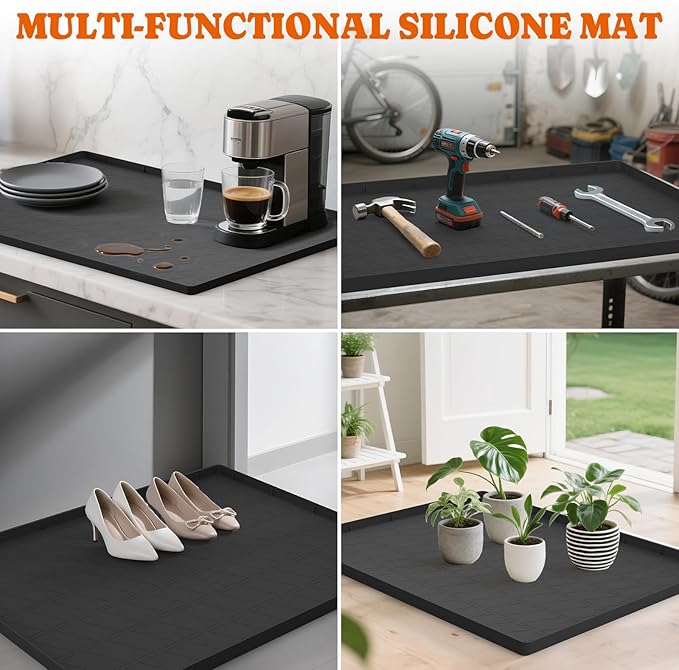 Extra Large Silicone Cat Litter Mats, 34" x 22" Waterproof Litter Box Mat, Non-Slip Kitty Litter Mat for Scatter Control, Easy to Clean & Urine-Proof Cat Litter Trapping Mat, Black