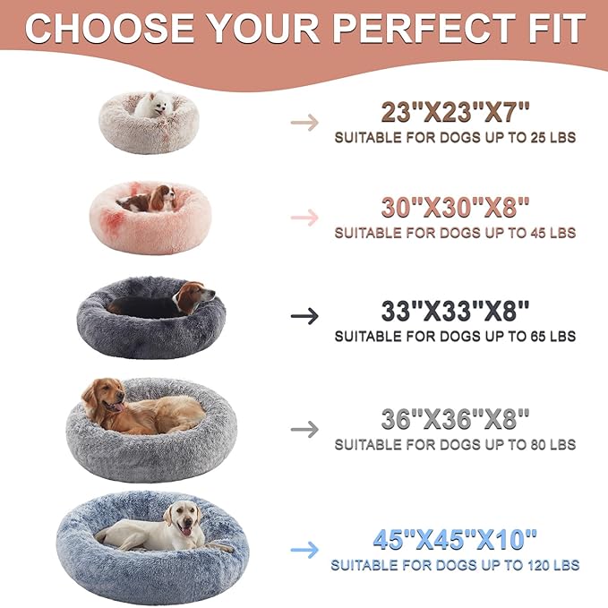 45 inches Donut Dog Bed for Extra Large Dogs,Calming Fluffy Round Jumbo Pet Bed with Removable & Washable Cover, Fits up to 120 lbs Pets (Brown,XL)