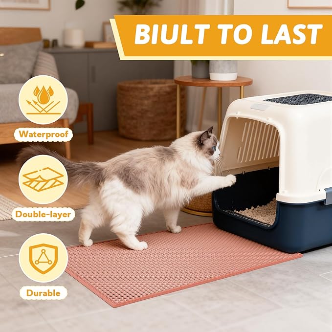 Pieviev Cat Litter Mat Double Layer Waterproof Urine Proof Trapping Mat 1 Pack (Red, 24x15 Inch (Pack of 1))