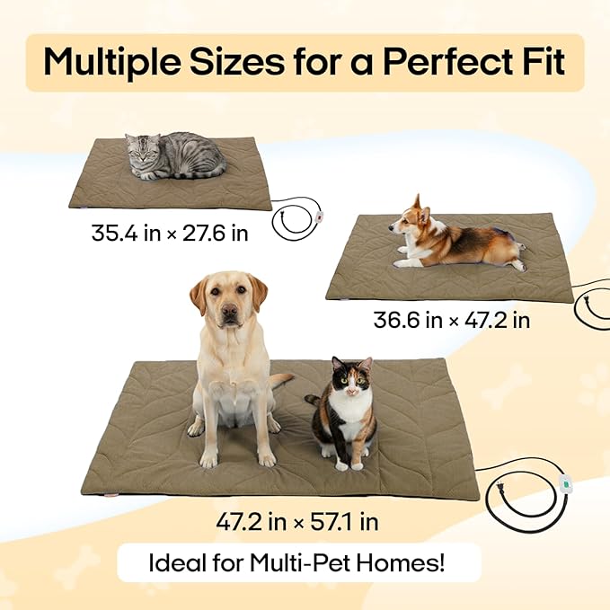 Dog Heating Pad (56"x40") - Waterproof Electric Heated Mat & Pet Bed for Indoor and Outdoor Use, Chew Resistant Cord, Machine Washable Cover with Wheat Pattern Quilting, for Cats and Pets