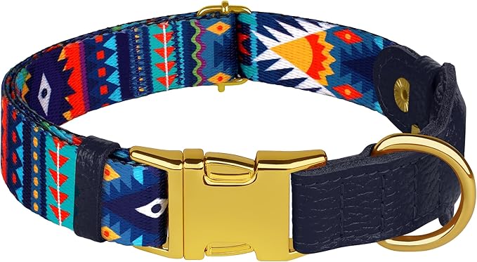 AirTag Dog Collar for Small Medium Large Breed - Adjustable Cute Pattern Dog Collar with Airtag Holder - Soft Leather Tracker GPS Apple Air Tag Pet Collars (Medium, 14"-18" Neck Fit, Navajo)