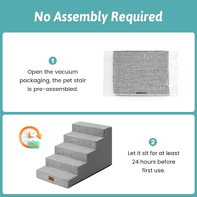 Dog Stairs for Small Dogs 17.7" H, 5-Step Gentle Incline Pet Step for Couch and Beds, Non-Slip Right-Angle Dog Ramp for Puppy Doggie Senior Cats, 17.7x29.5x17.7 Inch, Grey