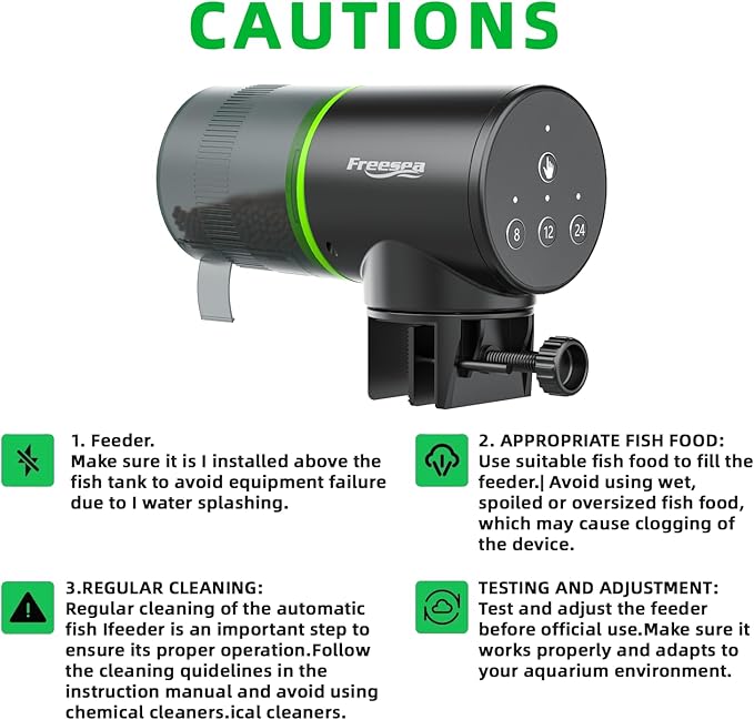 FREESEA Fish Feeder Automatic Dispenser: Aquarium Flakes Food Feeder with Timer Battery