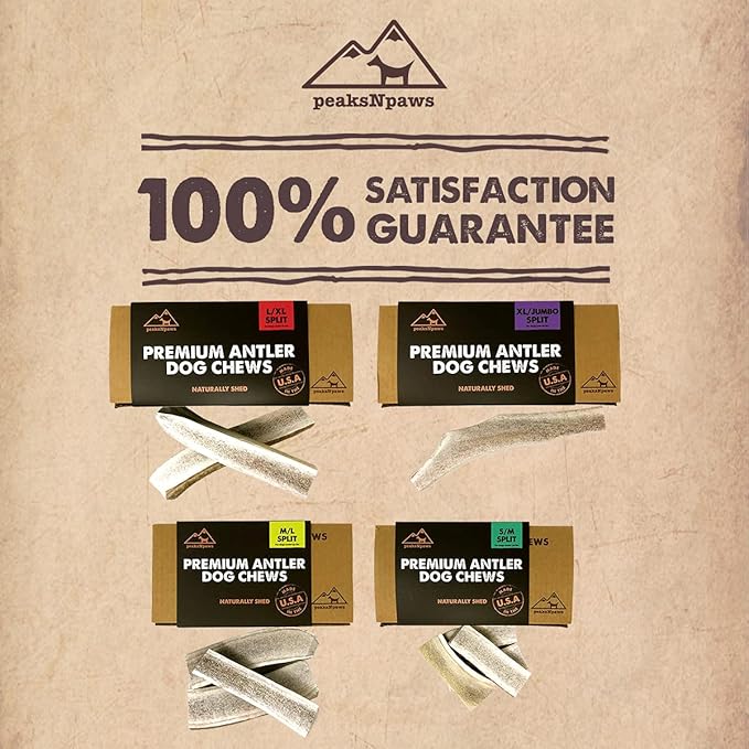peaksNpaws Premium All-Natural Grade A Split Elk Antlers for Dogs – Naturally Shed in The Rocky Mountains – No Additives, No Preservatives - Healthy and Delicious Treat - Made in USA - M/L Split