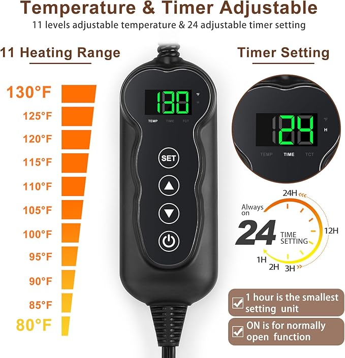 MIXJOY Pet Heating Pad, 11 Adjustable Temperature Dog Heated Pad Indoor with Timer, Heating Pad for Dogs Cats, Electric Cat Heat Pads with Washable Cover, Heated Pet bed-35''x24'', Large