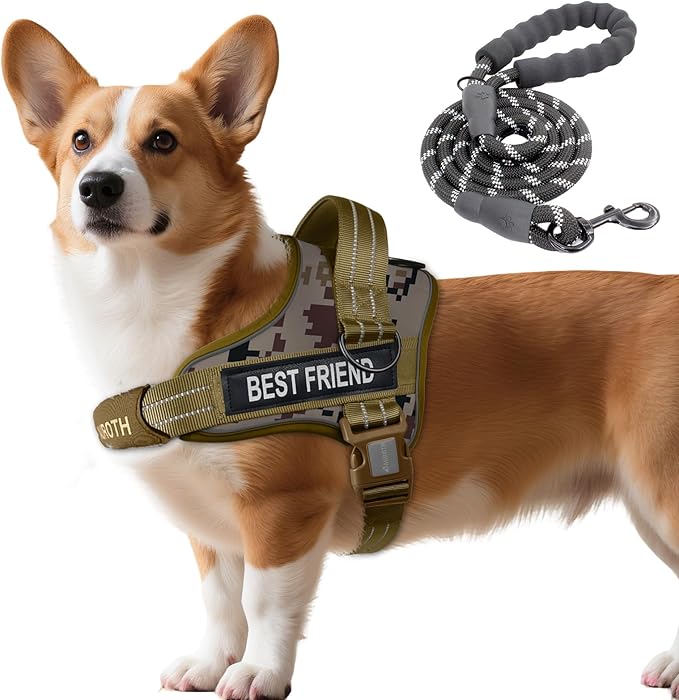 AUROTH Dog Harness and Leash Set, Soft Padded Service Dog Vest with 5.25FT Dog Leash, No Choke, Easy On Pet Vest, Adjustable Reflective No Pull Pet Vest Medium Sized Dog, Easy Walking and Training