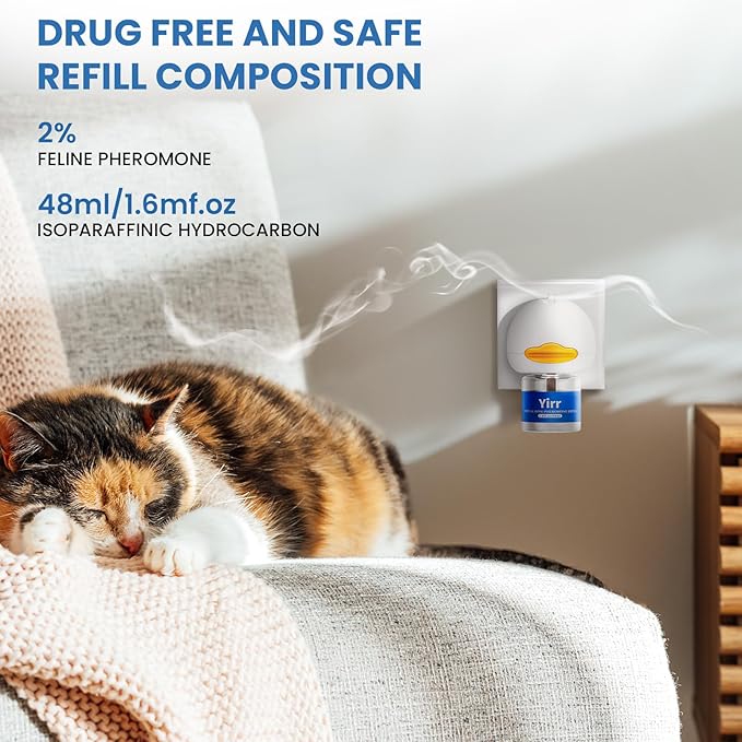 Cat Calming Diffuser, 4 in 1 Cat Pheromones Calming Diffuser, Multicat Calming Diffuser, Relaxing Pheromone for Cat Relief Stress Anxiety Fighting Scratching, 1 Diffuser 3 Refill(48ml)